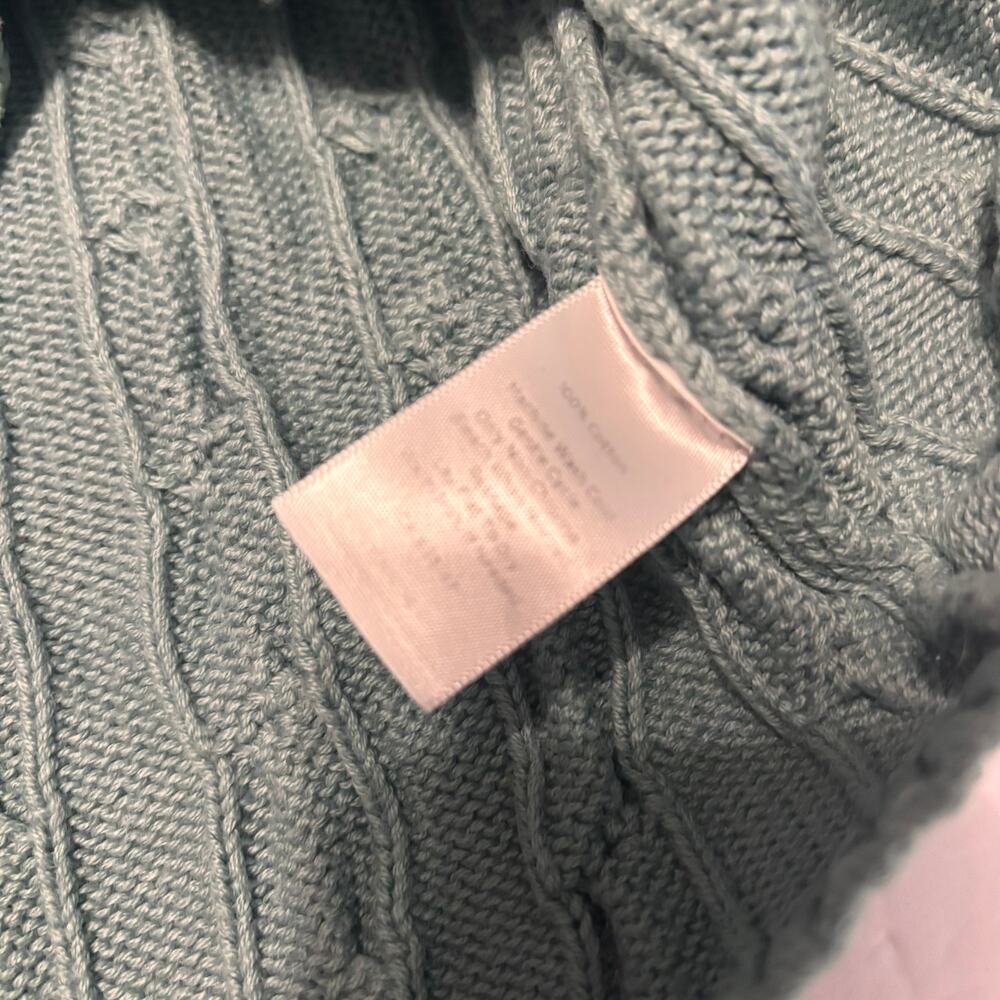 Talbots Petite Cable Knit Sweater Teal Cotton Crewneck Classic Size P - Picture 6 of 6